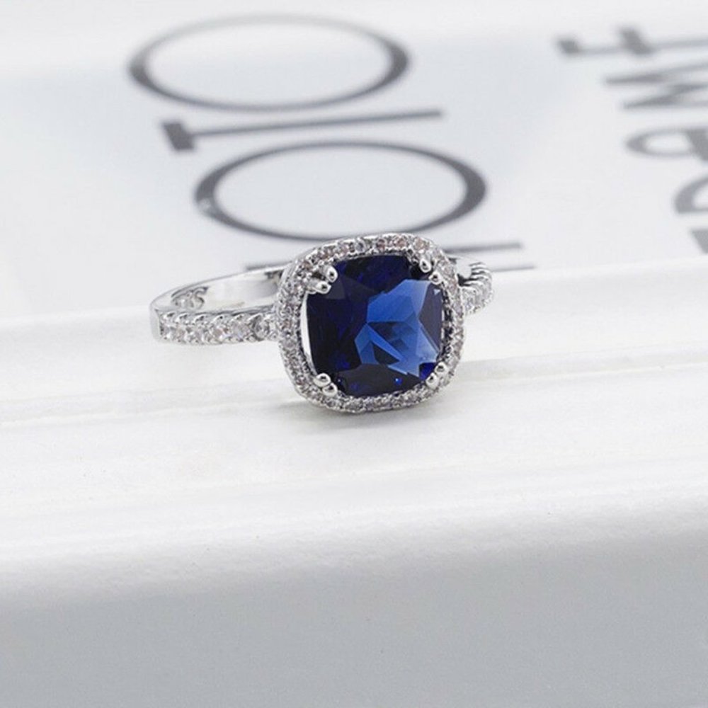 Elegant 925 Silver Rings Blue Sapphire Ring New - Picture 6 of 6